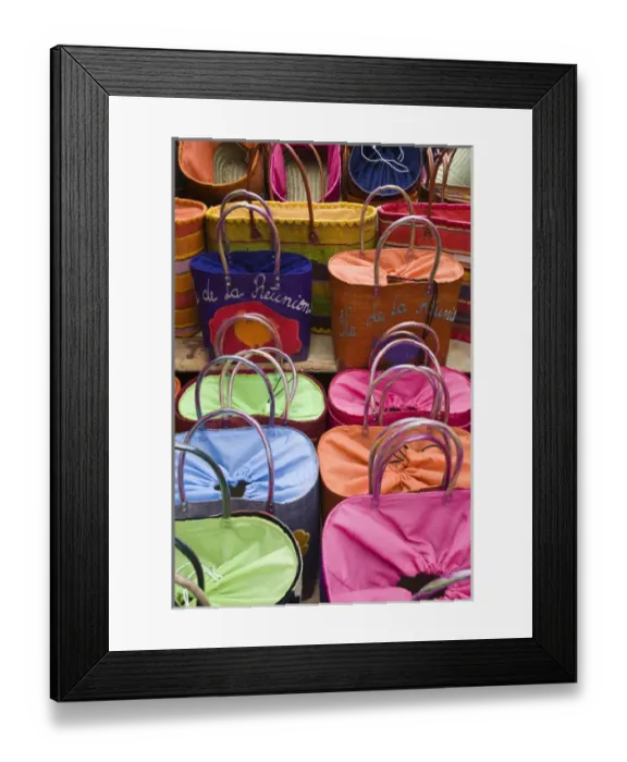 Framed Print : France, Reunion Island, St-Paul, Seafront Market, Reunion-made handbags Framed Print : France, Reunion Island, St-Paul, Seafront Market, Reunion-made handbags