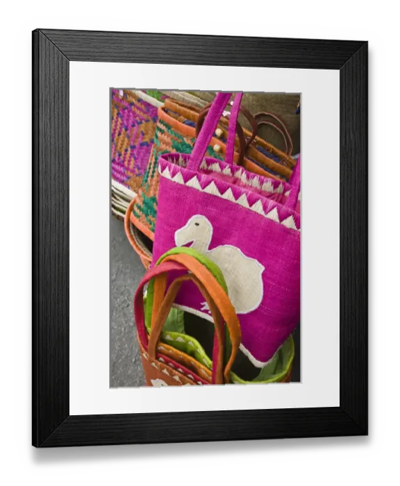 Framed Print : France, Reunion Island, St-Paul, Seafront Market, Reunion-made handbags