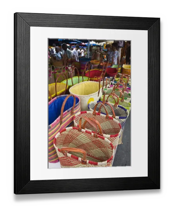 Framed Print : France, Reunion Island, St-Paul, Seafront Market, Reunion-made handbags