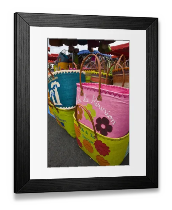 Framed Print : France, Reunion Island, St-Paul, Seafront Market, Reunion-made handbags Framed Print : France, Reunion Island, St-Paul, Seafront Market, Reunion-made handbags
