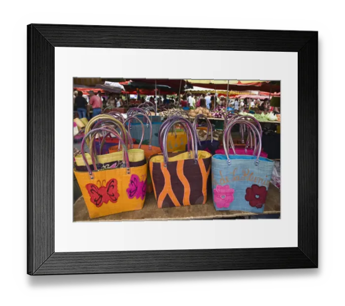 Framed Print : France, Reunion Island, St-Paul, Seafront Market, Reunion-made handbags