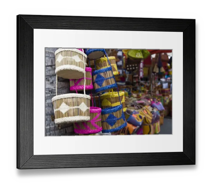 Framed Print : France, Reunion Island, St-Paul, Seafront Market, Reunion-made handbags