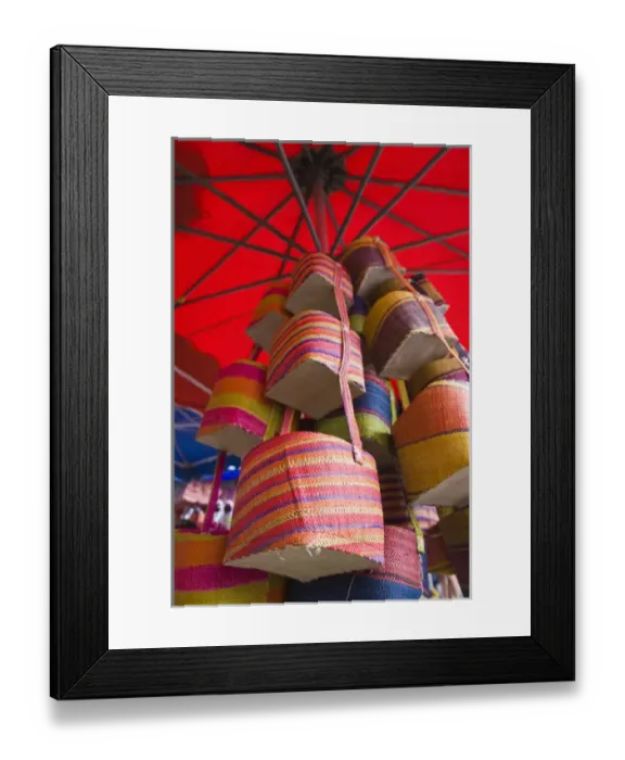 Framed Print : France, Reunion Island, St-Paul, Seafront Market, Reunion-made handbags Framed Print : France, Reunion Island, St-Paul, Seafront Market, Reunion-made handbags