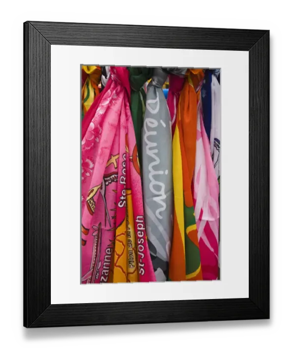 Framed Print : France, Reunion Island, St-Paul, Seafront Market, Reunion-made scarves