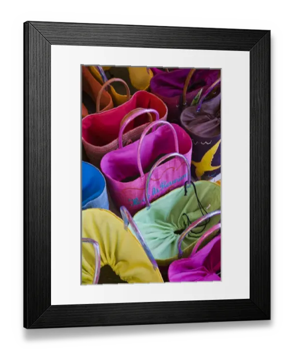 Framed Print : France, Reunion Island, St-Pierre, Covered Market, Reunion-made bags for sale