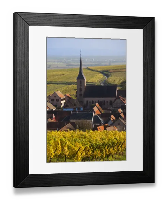 Framed Print : France, Bas-Rhin, Alsace Region, Alasatian Wine Route, Blienschwiller, town overview from vineyards Framed Print : France, Bas-Rhin, Alsace Region, Alasatian Wine Route, Blienschwiller, town overview from vineyards