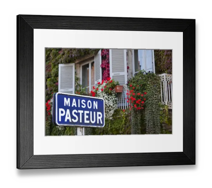 Framed Print : France, Jura Department, Franche-Comte Region, Arbois, sign for the Maison Pasteur