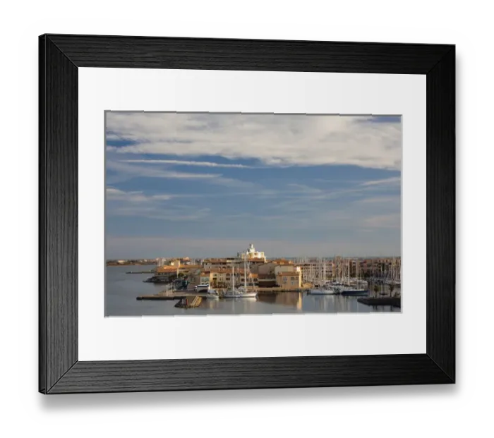 Framed Print : France, Languedoc-Roussillon, Aude Department, Port-Leucate, town overview Framed Print : France, Languedoc-Roussillon, Aude Department, Port-Leucate, town overview