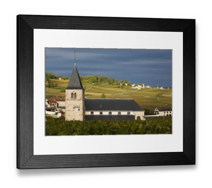 Framed Print : France, Marne, Champagne Ardenne, Mailly-Champagne, town church and vineyards Framed Print : France, Marne, Champagne Ardenne, Mailly-Champagne, town church and vineyards