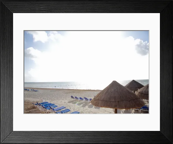 Framed Print : Playa Del Carmen, Cancun, Quintana Roo, Mexico - View of lounge chairs and shade Framed Print : Playa Del Carmen, Cancun, Quintana Roo, Mexico - View of lounge chairs and shade