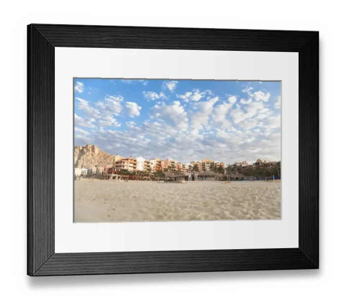 Framed Print : Cabo San Lucas, Baja California Sur, Mexico - An exterior view of a tropical resort on the beach