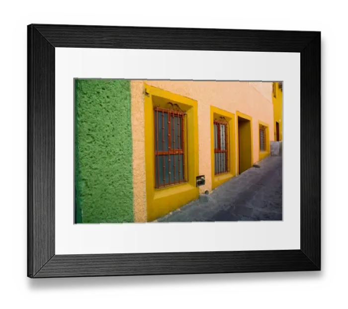 Framed Print : North America, Mexico, Guanajuato. Colorful building along street