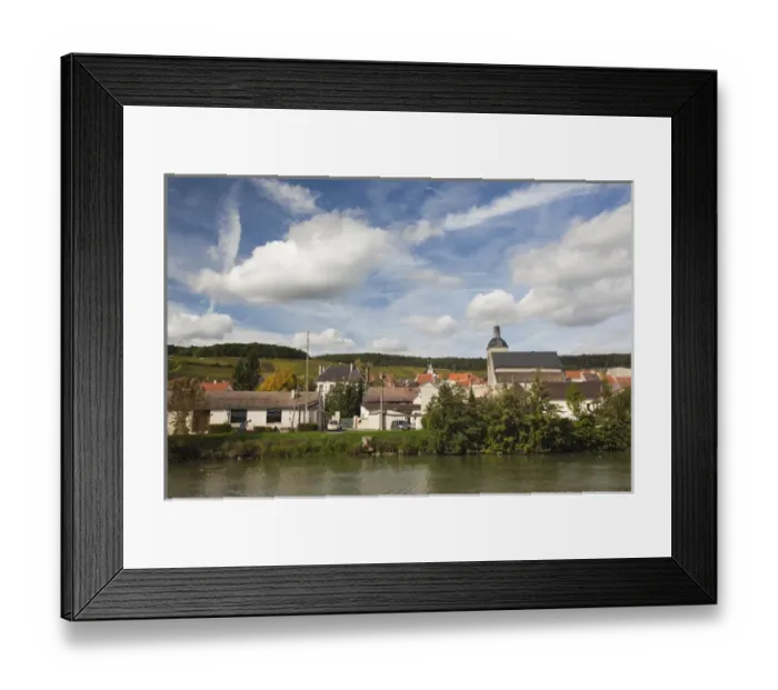 Framed Print : France, Marne, Champagne Region, Cumieres, town riverfront on Marne River Framed Print : France, Marne, Champagne Region, Cumieres, town riverfront on Marne River
