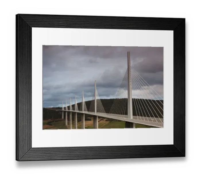 Framed Print : France, Midi-Pyrenees Region, Aveyron Department, Millau, Millau Viaduct Bridge, dusk