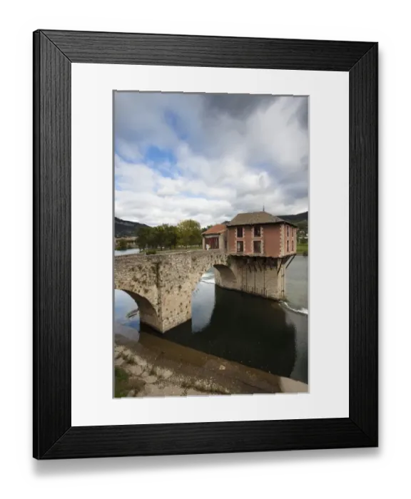 Framed Print : France, Midi-Pyrenees Region, Aveyron Department, Millau, Old Windmill on the Tarn River