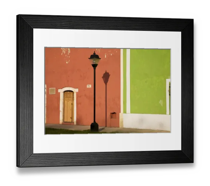 Framed Print : North America, Mexico, Yucatan, Valladolid. Lamppost and doorway in the town of