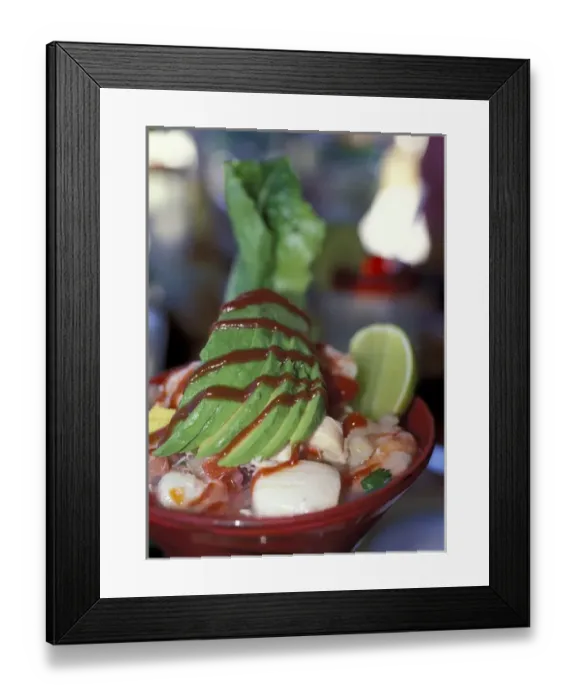 Framed Print : NA, Mexico, Puerto Vallarta, Punta Mita. Close up of avocado and ceviche appetizer