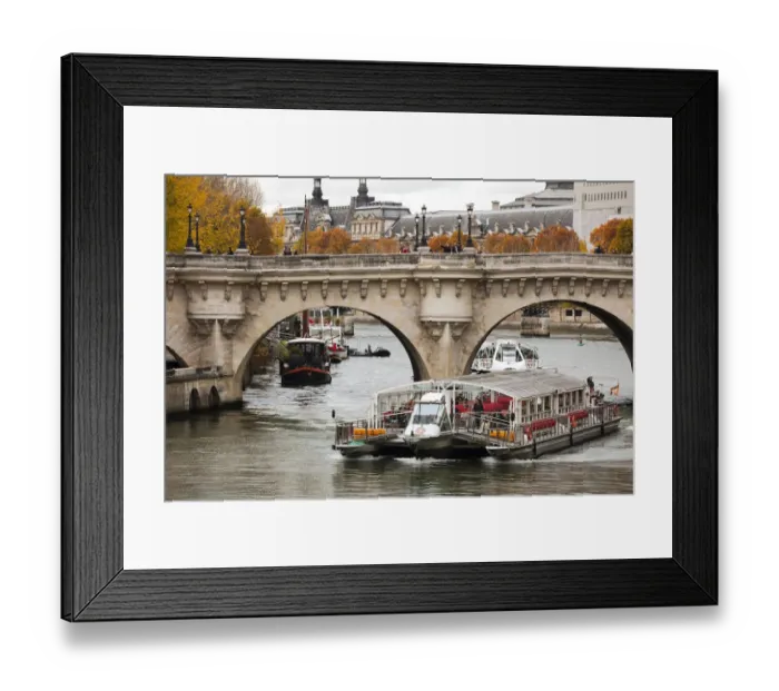 Framed Print : France, Paris, Pont Neuf bridge, Seine River and Bateau Mouche tourboat