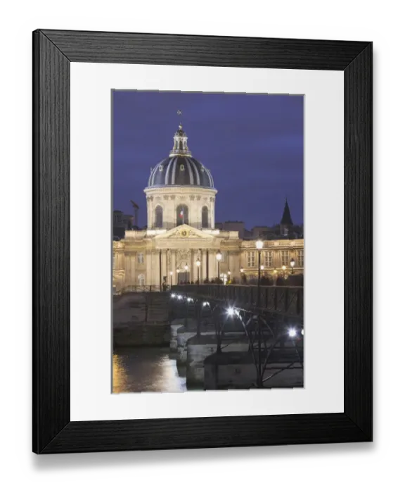 Framed Print : France, Paris, Left Bank, Institute de France and Pont des Arts bridge, dusk Framed Print : France, Paris, Left Bank, Institute de France and Pont des Arts bridge, dusk