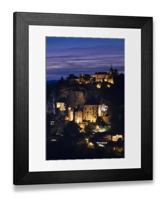 Framed Print : France, Midi-Pyrenees Region, Lot Department, Rocamadour, elevated town view, dusk Framed Print : France, Midi-Pyrenees Region, Lot Department, Rocamadour, elevated town view, dusk