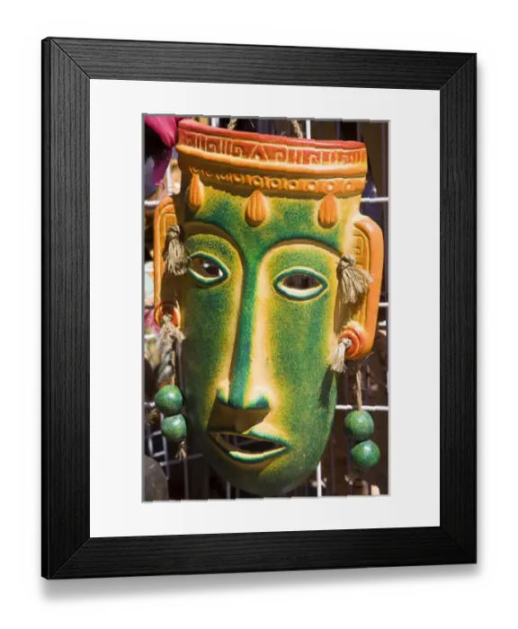 Framed Print : Mexico, Quintana Roo, Cancun. Mask at the Handicraft market, Mercado 28, in El Centro Framed Print : Mexico, Quintana Roo, Cancun. Mask at the Handicraft market, Mercado 28, in El Centro