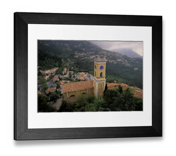 Framed Print : Europe, France, French Riviera, Cote d Azur, Eze. View of town church Framed Print : Europe, France, French Riviera, Cote d Azur, Eze. View of town church