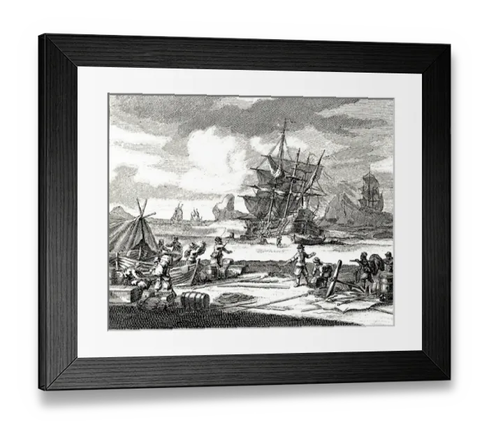 Framed Print : 17th cent engraving. Unloading a marooned ship. Germany Copyright: aA Collection Framed Print : 17th cent engraving. Unloading a marooned ship. Germany Copyright: aA Collection