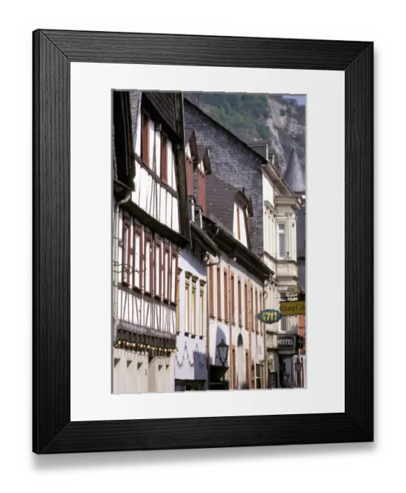 Framed Print : Europe, Germany, Rhineland, Pfaltz, Bacharach. Half timbered buildings in town center Framed Print : Europe, Germany, Rhineland, Pfaltz, Bacharach. Half timbered buildings in town center