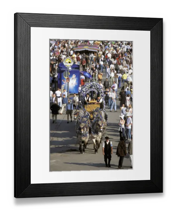 Framed Print : Europe, Germany, Munich. Oktoberfest, horse drawn beer wagon makes its way through crowd