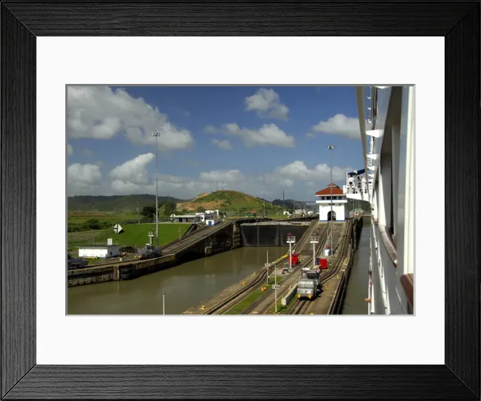 Framed Print : Central America, Panama, Panama Canal. Cruise ship transiting the Pedro Miguel Lock