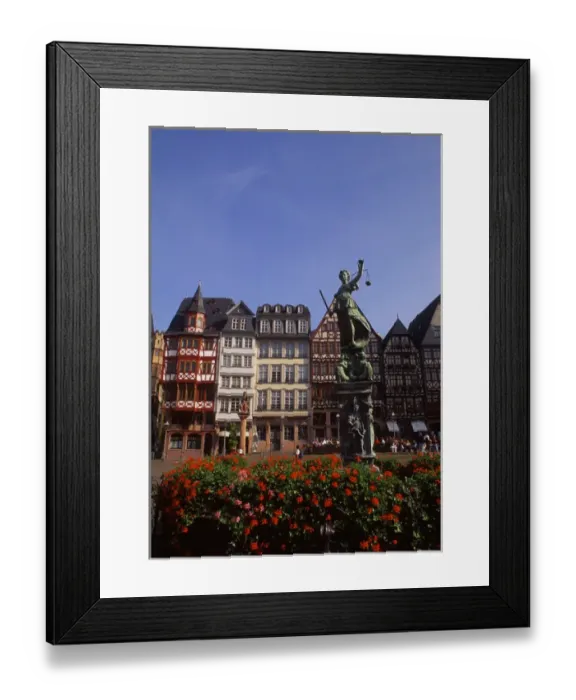 Framed Print : Life in Germany: Romerberg Square. Statue of Justice. Frankfurt