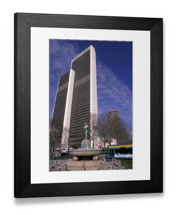 Framed Print : EU, Germany, Frankfurt. Modern Mariott and street car Framed Print : EU, Germany, Frankfurt. Modern Mariott and street car