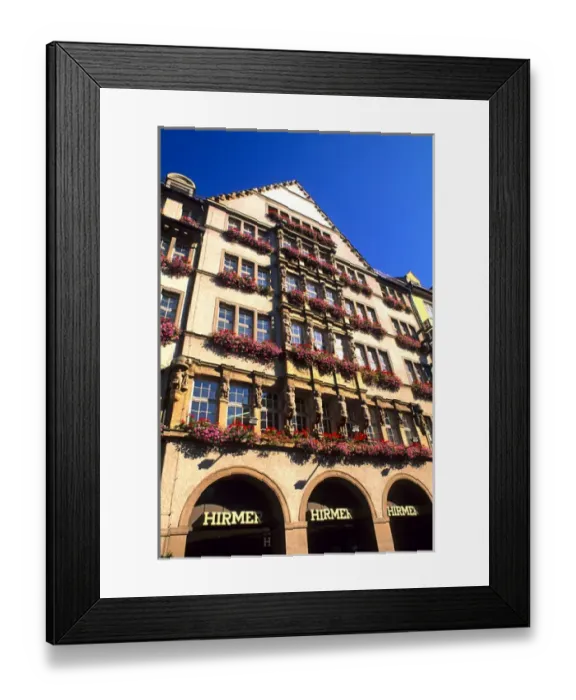 Framed Print : Classic Arcitechture with Flower Filled Window Boxes in Munich Germany Framed Print : Classic Arcitechture with Flower Filled Window Boxes in Munich Germany