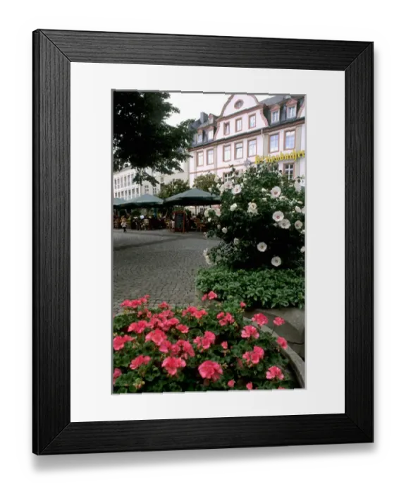 Framed Print : Germany Koblenz Old Town by Rhine River Center shops with flowers in Altstadt Framed Print : Germany Koblenz Old Town by Rhine River Center shops with flowers in Altstadt
