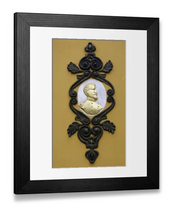 Framed Print : DEcoration on a monument base. Concepcion is a city in northern Paraguay and capital Framed Print : DEcoration on a monument base. Concepcion is a city in northern Paraguay and capital