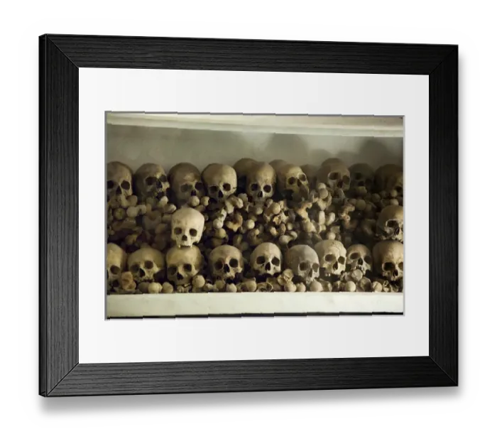 Framed Print : South America, Peru, Historic Centre of Lima. Skulls and bones in the crypt under Framed Print : South America, Peru, Historic Centre of Lima. Skulls and bones in the crypt under