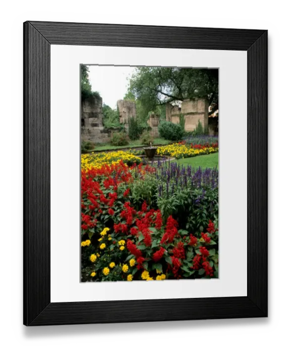 Framed Print : Germany Koblenz Old Town by Rhine River St Kastor Church flower gardens