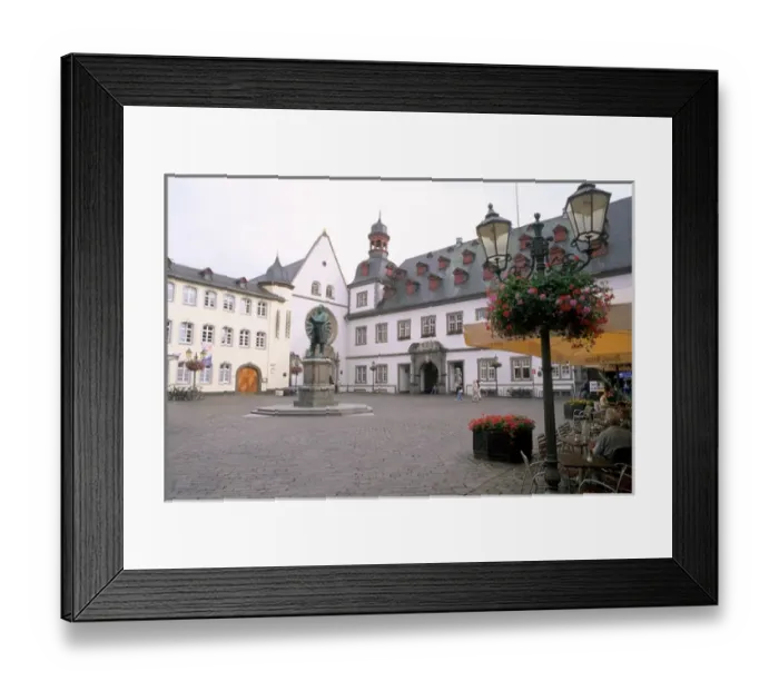 Framed Print : Germany Koblenz Old Town Center with buildings and statue