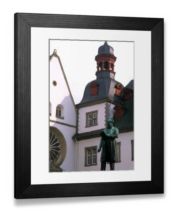 Framed Print : Germany Koblenz Old Town Center with close up of Church and statue Framed Print : Germany Koblenz Old Town Center with close up of Church and statue