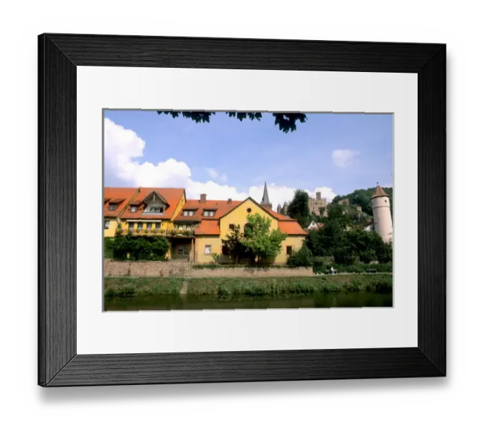 Framed Print : Germany Wertheim Colorful Old Town by Rhine River