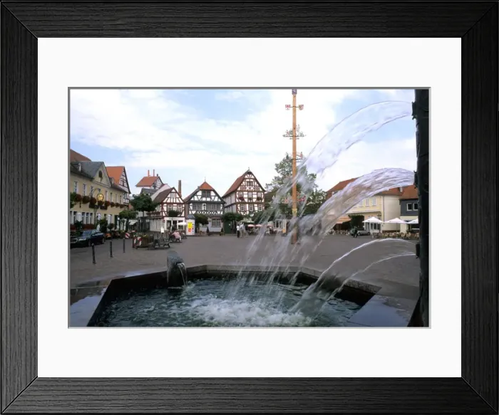 Framed Print : Germany Seligenstadt Old Town by Rhine River fountains