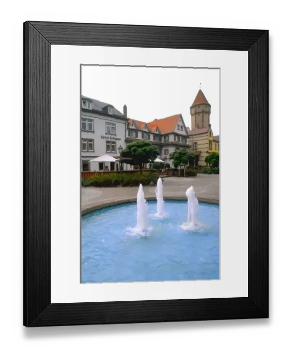 Framed Print : Germany Wertheim Old Town by Rhine River fountains