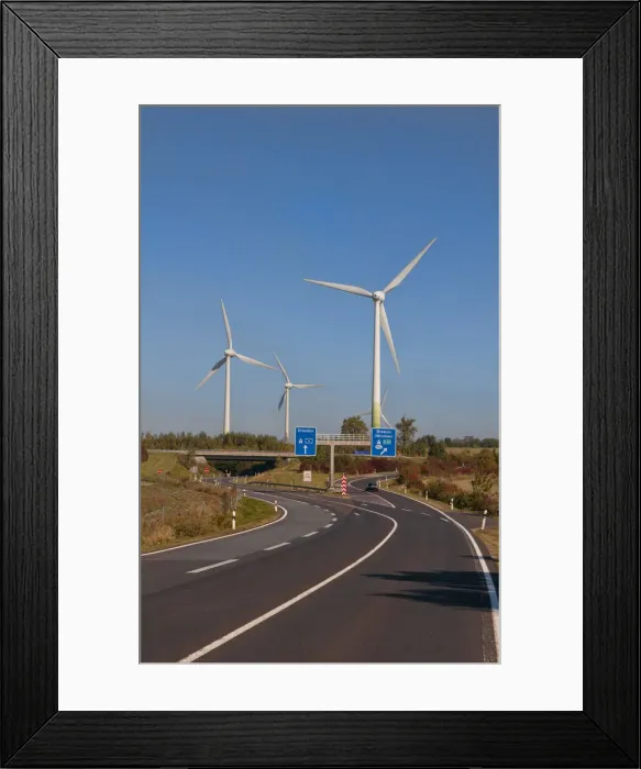 Framed Print : Autobahn Wind Power turbines industry in Germany with greenn ecology working