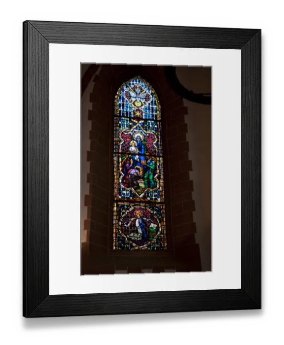 Framed Print : Famous colorful stained glass of St Nicholas Church St Pauls in Romerberg Old Town Framed Print : Famous colorful stained glass of St Nicholas Church St Pauls in Romerberg Old Town