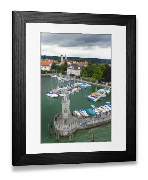 Framed Print : Europe, Germany, Lake Constance, Lindau Island. View of statue and environs. Credit as Framed Print : Europe, Germany, Lake Constance, Lindau Island. View of statue and environs. Credit as
