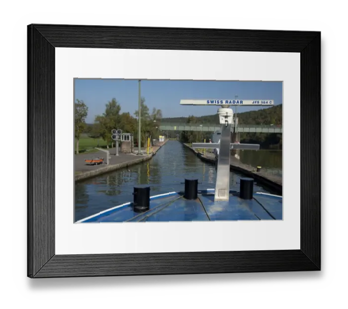 Framed Print : Germany, Franconia, View along the Main River near Wertheim. The lock at Eichel