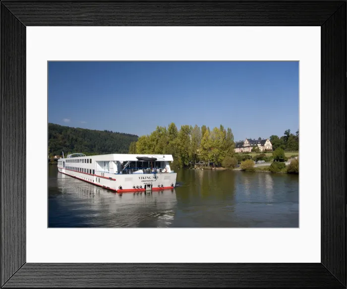 Framed Print : Germany, Franconia, Wertheim. Viking Sky riverboat cruising along Framed Print : Germany, Franconia, Wertheim. Viking Sky riverboat cruising along