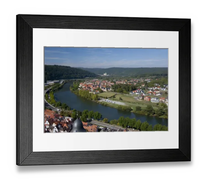 Framed Print : Germany, Wertheim. City overview near confluence of Tauber & Main River, view Framed Print : Germany, Wertheim. City overview near confluence of Tauber & Main River, view