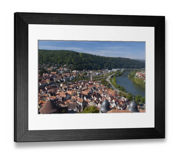 Framed Print : Germany, Wertheim. City overview near confluence of Tauber & Main River, view