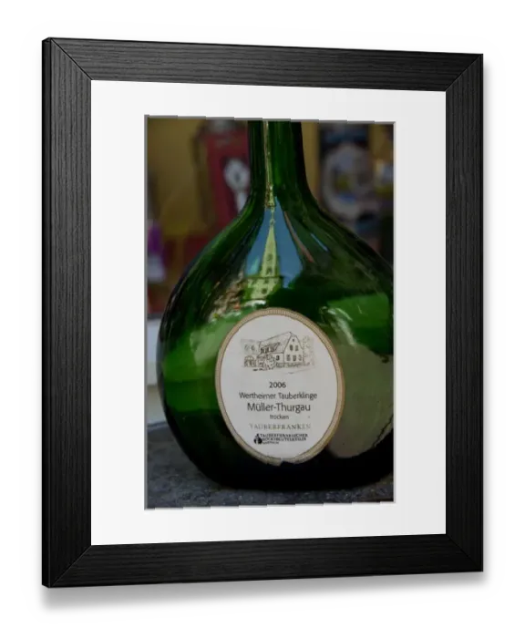 Framed Print : Germany, Franconia, Wertheim. Famous Franconian wine, reflection of medieval tower